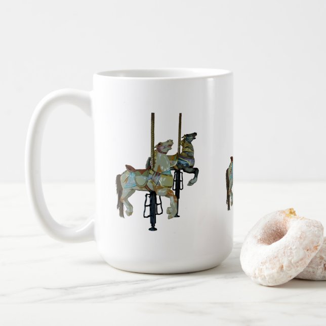 Pretty Merry Go Round Carousel Horses Pattern  Coffee Mug (With Donut)