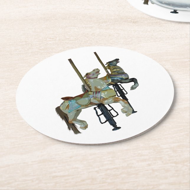 Pretty Merry Go Round Carousel Horses Round Paper Coaster (Angled)