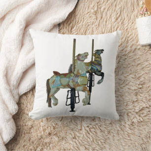 Pretty Merry Go Round Carousel Horses Throw Pillow