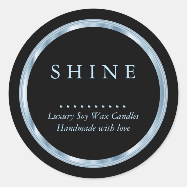 Pretty Metallic Baby Blue and Black  Classic Round Sticker (Front)