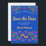 Pretty Mexican Fiesta Floral Royal Blue Save The Date<br><div class="desc">Save the Date Announcement Card which you can customise to suit any occasion. The floral design has an abundance of pretty Mexican Fiesta flowers on the front with sweet typography with a royal blue background. The template is set up for you to personalise the card with your special date, your...</div>