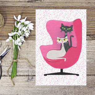 Pretty Mid Century Cats Pink Chair Polka Dots Tissue Paper
