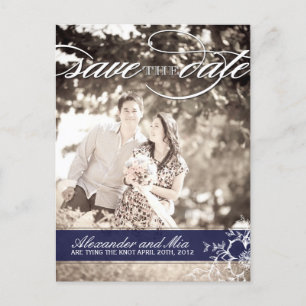 Pretty Midnight Blue Photo Save the Date Announcement Postcard