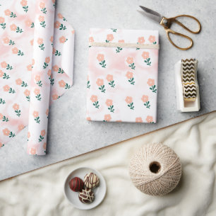 Pretty Mini Peach Floral Pattern Ditsy Wrapping Paper