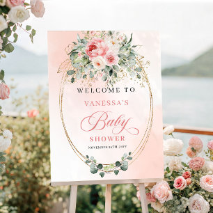 Pretty Minimal Blush Floral Baby Shower Welcome  Poster