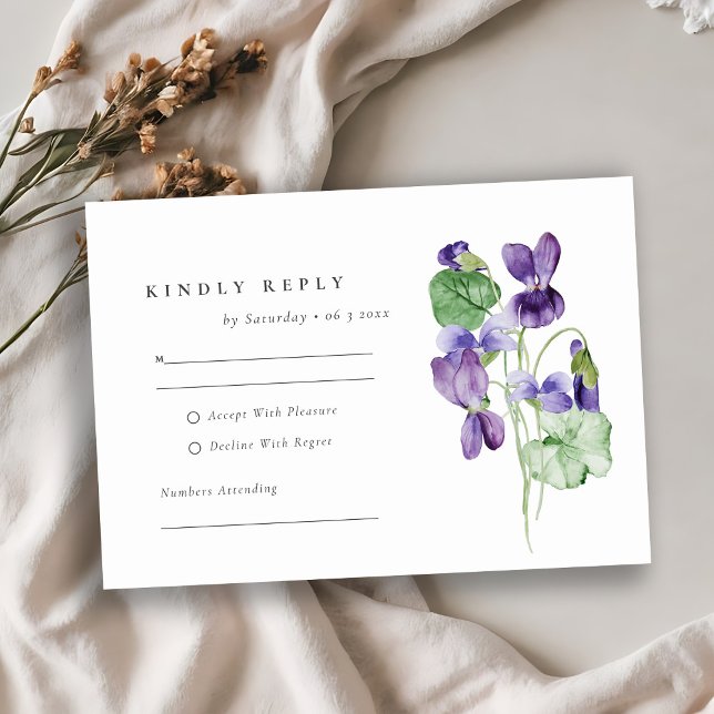 Pretty Minimal Elegant Violet Floral Bunch Wedding RSVP Card (Creator Uploaded)