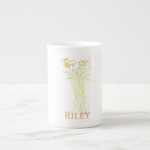 Pretty Minimal Modern Flower Outline For Women  Bone China Mug