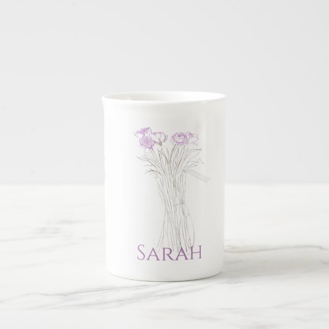 Pretty Minimal Modern Flower Outline For Women  Bone China Mug (Front)