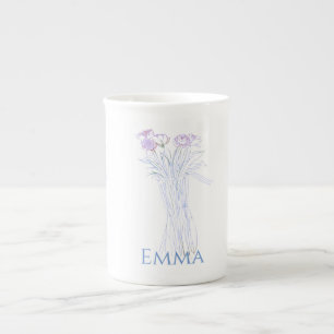 Pretty Minimal Modern Flower Outline For Women Bone China Mug