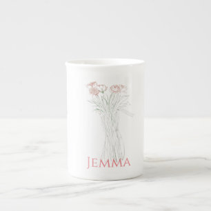 Pretty Minimal Modern Flower Outline For Women  Bone China Mug