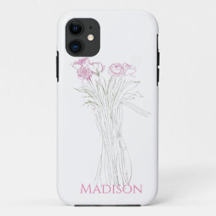 Pretty Minimal Modern Flower Outline For Women iPhone 11 Case
