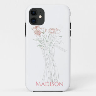 Pretty Minimal Modern Flower Outline For Women  iPhone 11 Case