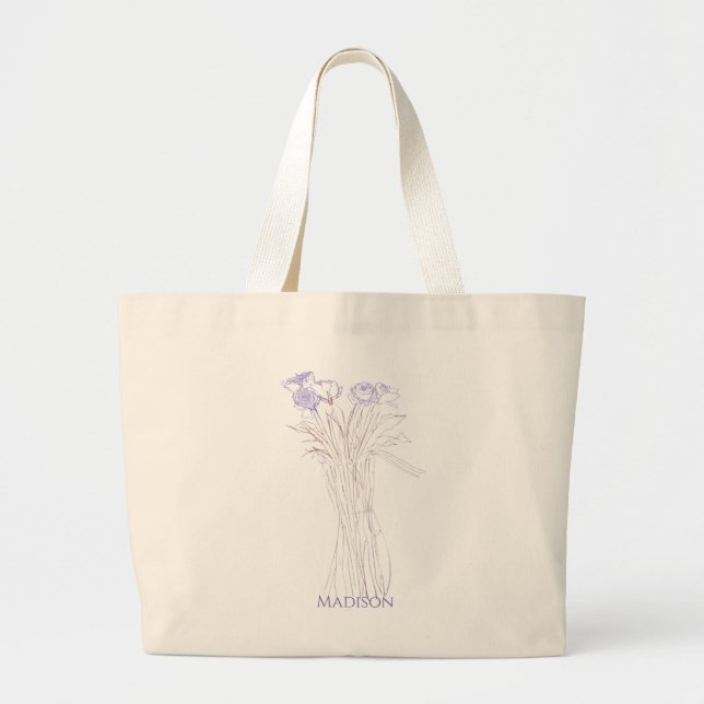 Pretty Minimal Modern Flower Outline For Women  Large Tote Bag (Front)