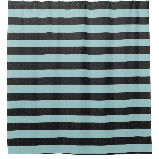 Pretty Mint and Black Stripes Shower Curtain (Front)
