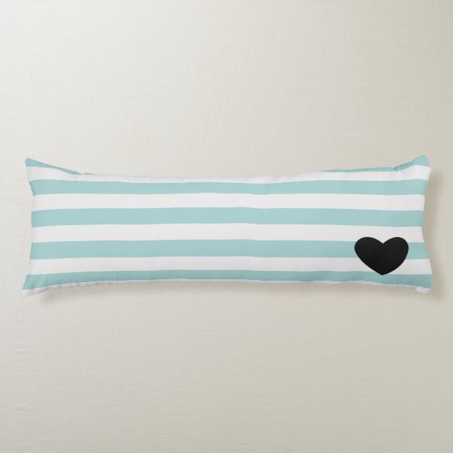 Pretty Mint and White Stripes Heart Body Cushion (Front)