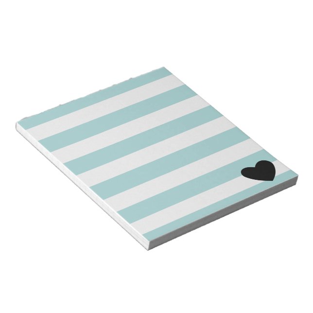 Pretty Mint and White Stripes Heart Notepad (Angled)