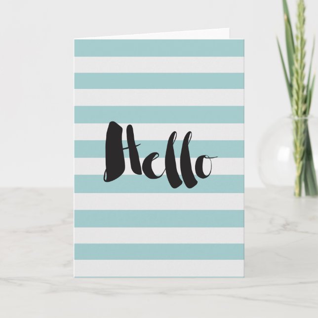 Pretty Mint and White Stripes Hello Card (Front)