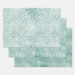 Pretty Mint Animal Print Wrapping Paper Sheet