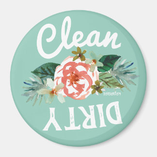 Pretty Mint Floral CLEAN DIRTY Dishwasher Magnet