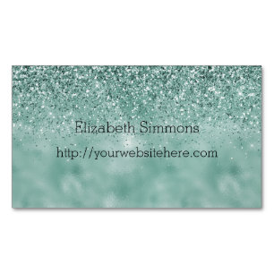 Pretty Mint Glam Glitz Glitter Magnetic Business Card