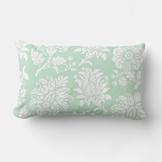 Pretty Mint Green Damask Pillow (Front)