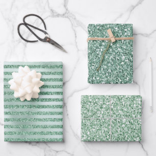 Pretty Mint Green Glitter Ombre Stripes       Wrapping Paper Sheet