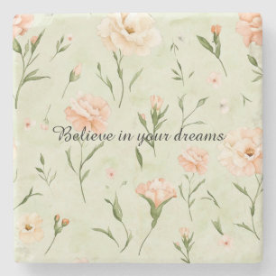 Pretty Mint Peach Floral Stone Coaster