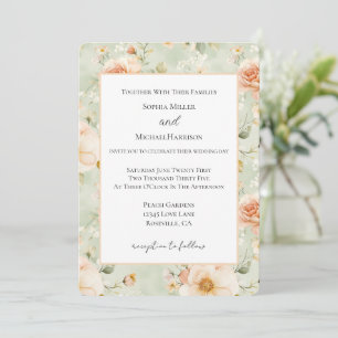 Pretty Mint Peach Flowers Wedding Invitation