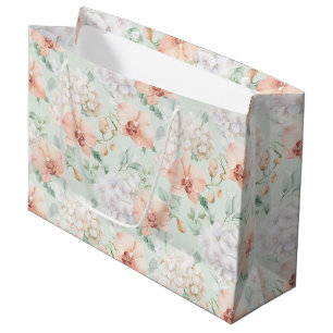 Pretty Mint Peach Orchid Flowers Bridal Shower Large Gift Bag