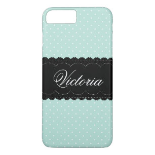 Pretty Mint Polka Dots Black Design Custom Name iPhone 8 Plus/7 Plus Case