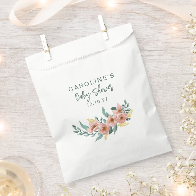 Pretty Mint Sage Blush Floral Custom Baby Shower Favour Bags (Clipped)