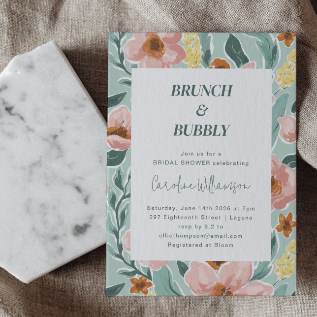 Pretty Mint Sage Blush Pink Floral Bridal Shower Invitation (Creator Uploaded)