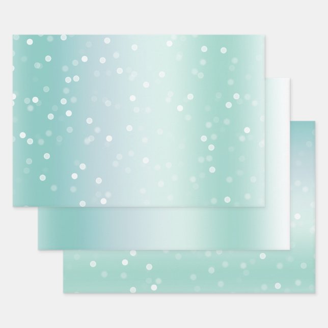 Pretty Mint White Bokeh Dots Celebration Christmas Wrapping Paper Sheet (Set)
