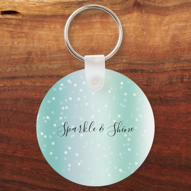Pretty Mint White Bokeh Dots Celebration Key Ring (Front)