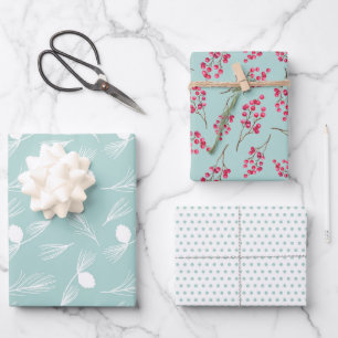 Pretty Modern Blue Winter Trio Wrapping Paper Sheet