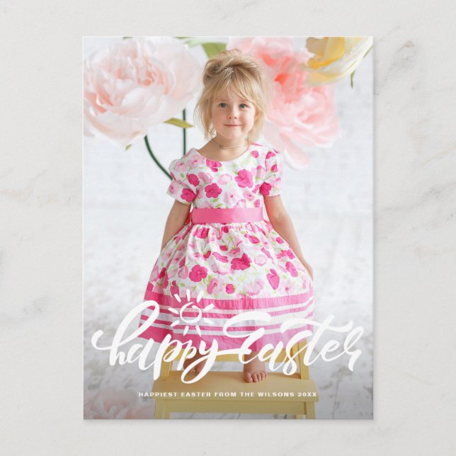 Pretty Modern Calligraphy Happy Easter Photo Holiday Postcard (Front)
