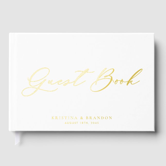 Pretty Modern Calligraphy Photo Wedding Guest Book (Front)