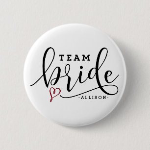 Pretty Modern Calligraphy Team Bride Personalised 6 Cm Round Badge