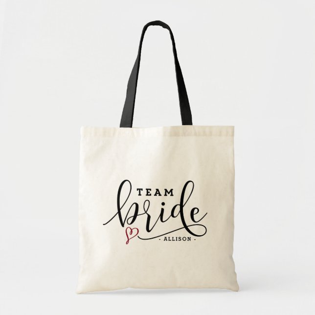 Pretty Modern Calligraphy Team Bride Personalised Tote Bag (Front)