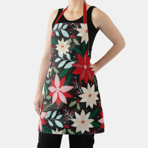 Pretty Modern Christmas Holidays Poinsettia Floral Apron
