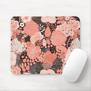 Pretty Modern Coral and Pink Floral Patterned Mouse Mat
