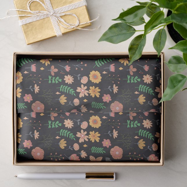 Pretty Modern Dark Floral Pattern Tissue Paper (Gift)