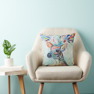 Pretty Modern Deer Art Flower Antlers Cushion