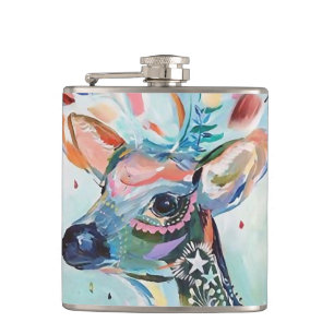 Pretty Modern Deer Art Flower Antlers Hip Flask