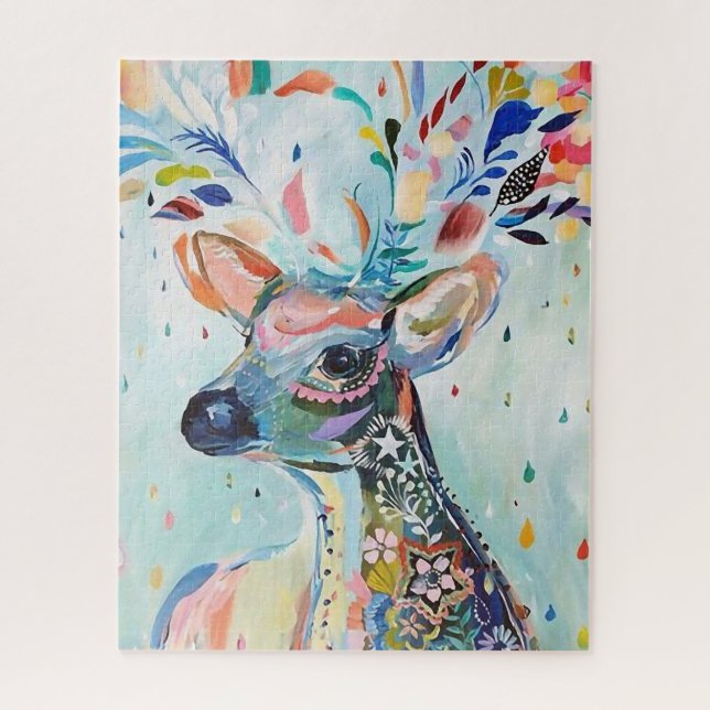 Pretty Modern Deer Art Flower Antlers Jigsaw Puzzle (Vertical)