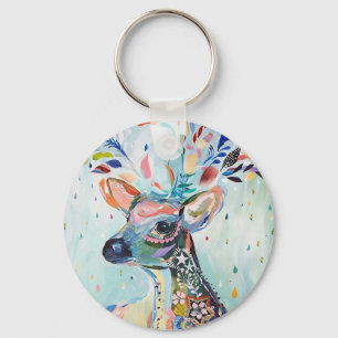 Pretty Modern Deer Art Flower Antlers Key Ring
