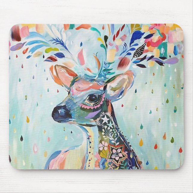 Pretty Modern Deer Art Flower Antlers Mouse Mat (Front)
