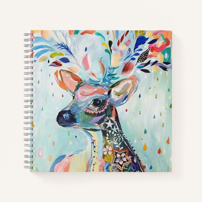 Pretty Modern Deer Art Flower Antlers Notebook (Front)