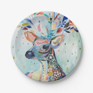 Pretty Modern Deer Art Flower Antlers Paper Plate