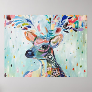 Pretty Modern Deer Art Flower Antlers Poster